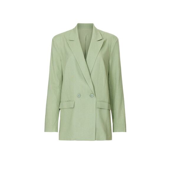 THAKOON COLLECTIVE Green Linen Blend Front Button Oversized Blazer Size 6 - Picture 3 of 14